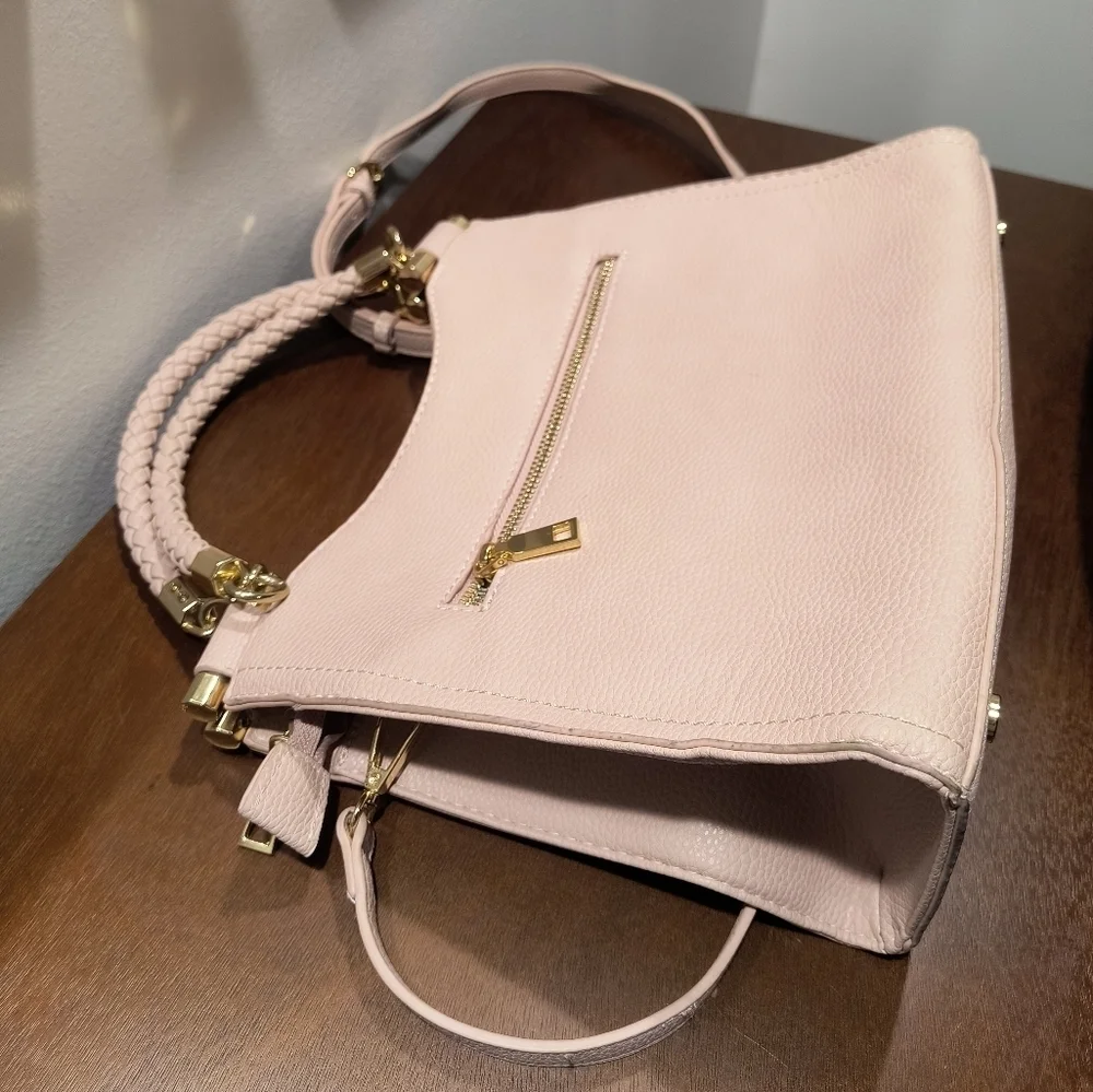 Miztique Vegan Leather Handbag pink blush women's crossbody handle woven girl lu